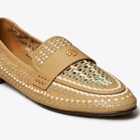 Tory Burch $348 Woven Ballet Loafer Flats Tan Blue SUPER COMFY! - Picture 6 of 16